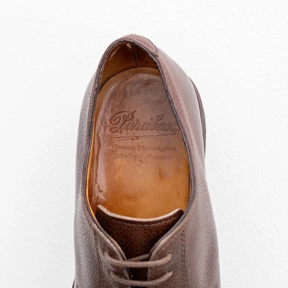Paraboot Rousseau  Split Toe Lace Up Brown Grain Leather Derby Shoes Size US 8.5